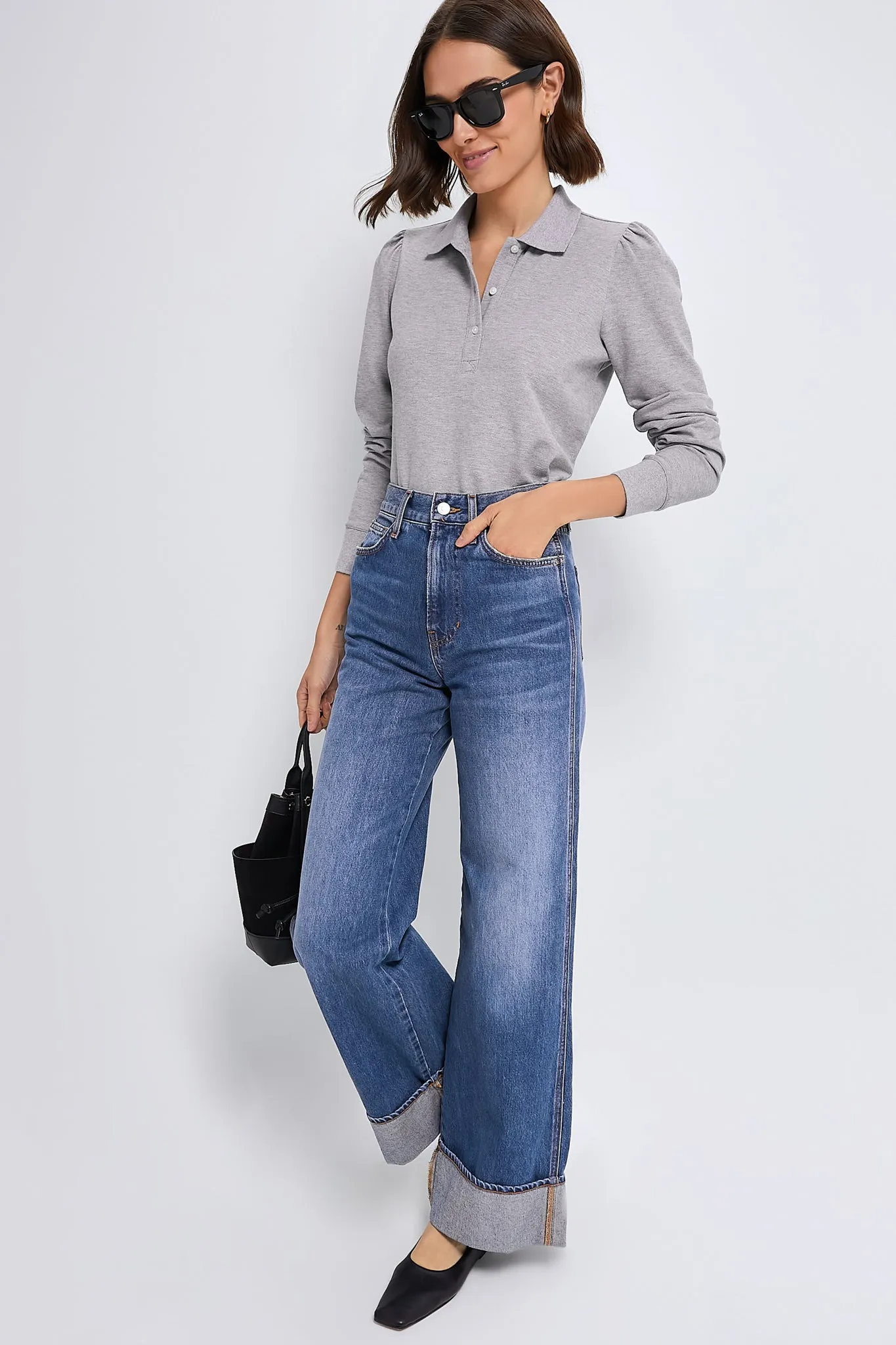 Gray Long Sleeve Pique Puff Sleeve Peggy Polo sold by Tuckernuck product image thumbnail 2