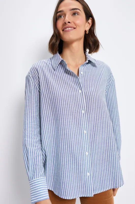 Washed Blue Pointelle Stripe Nadine Boyfriend Button Down sold by Tuckernuck