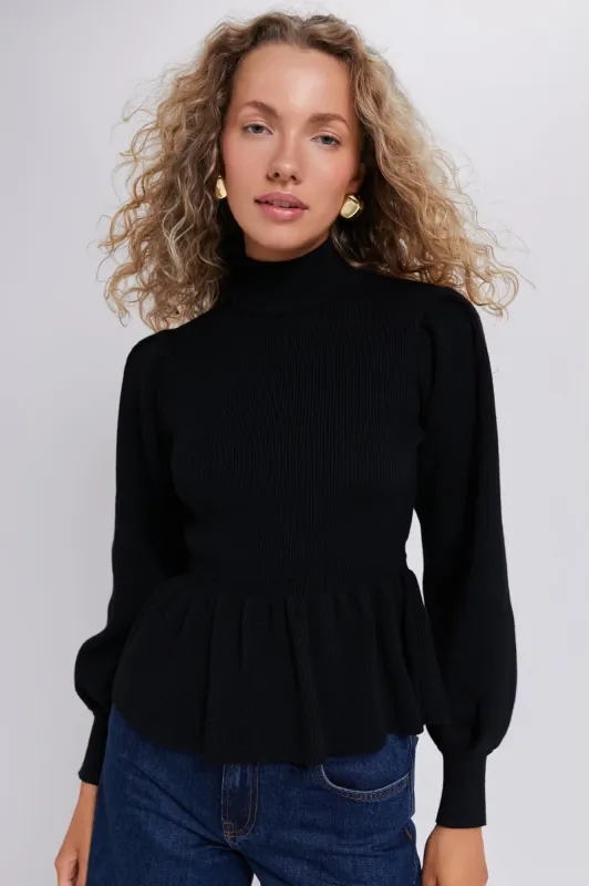 Black Peplum Peggy Sweater sold by Tuckernuck