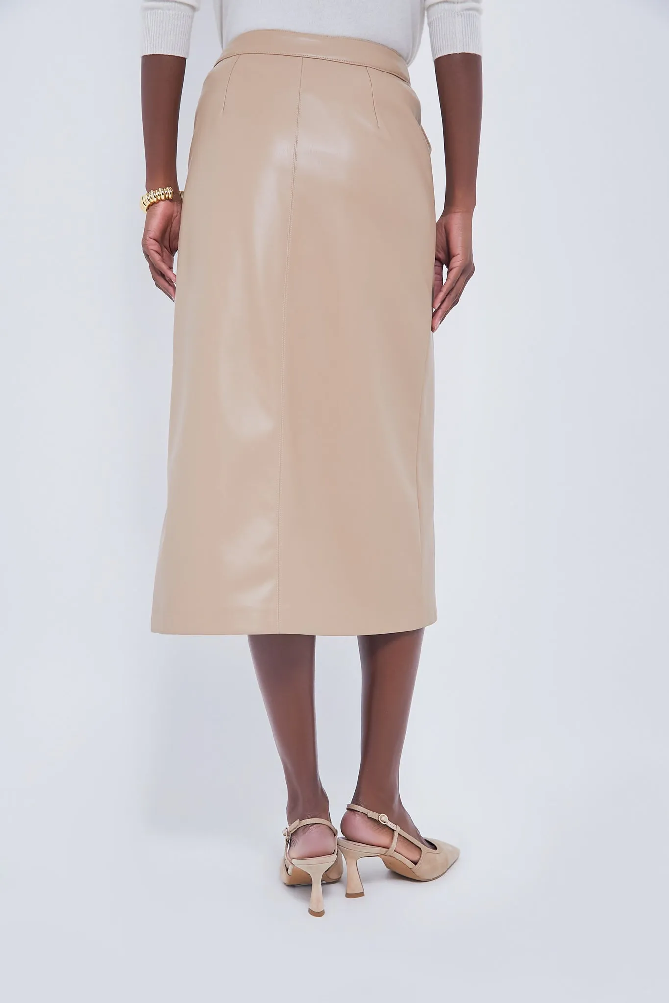 Almond Faux Leather Ingrid Midi Skirt sold by Tuckernuck product image thumbnail 3