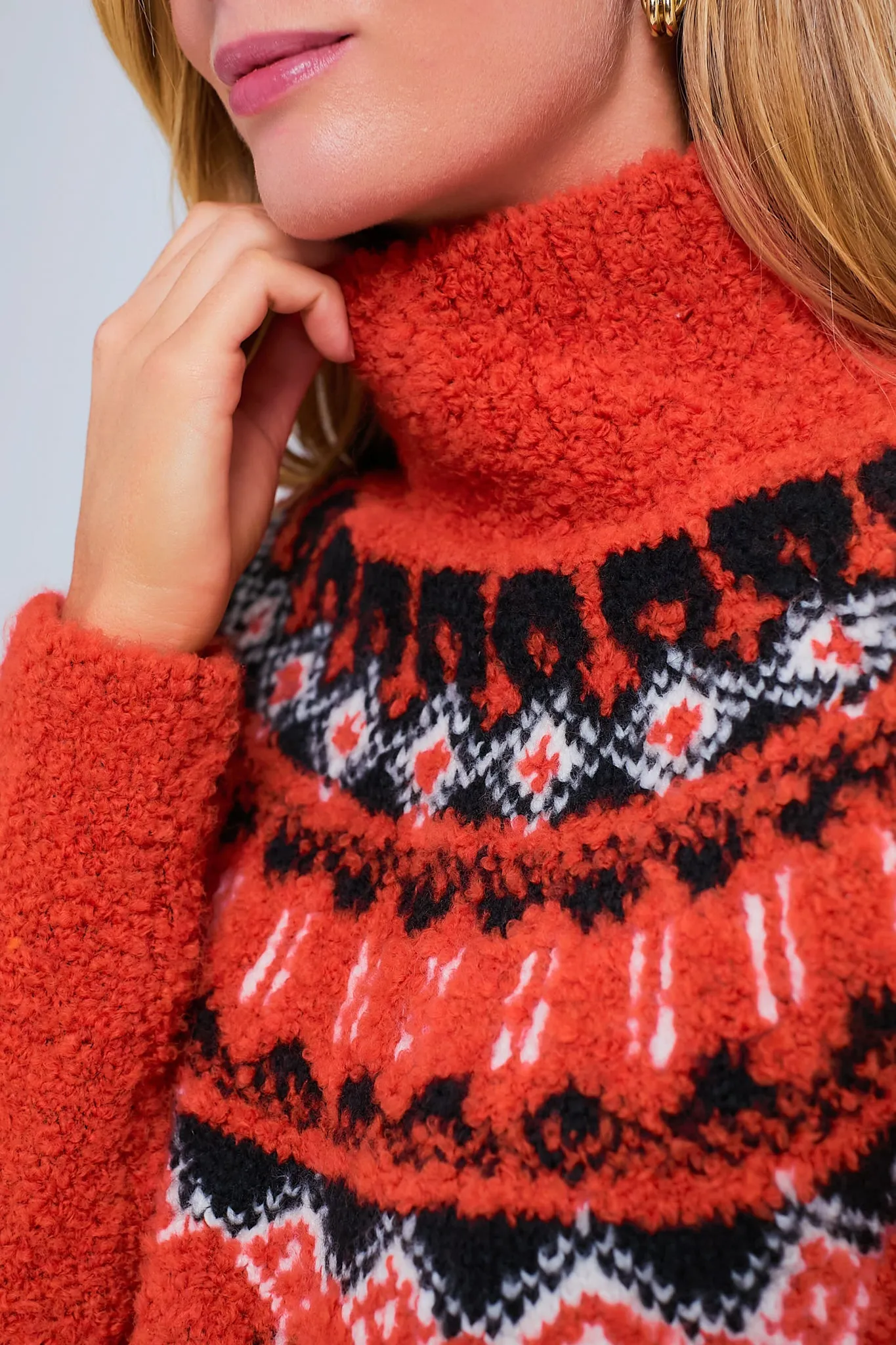 Red Boucle Emmett Fair Isle Turtleneck sold by Tuckernuck product image thumbnail 5