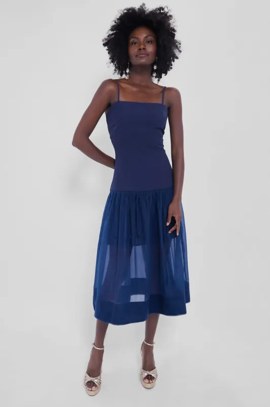 Navy Drop Waist Dawson Midi Dress sold by Tuckernuck