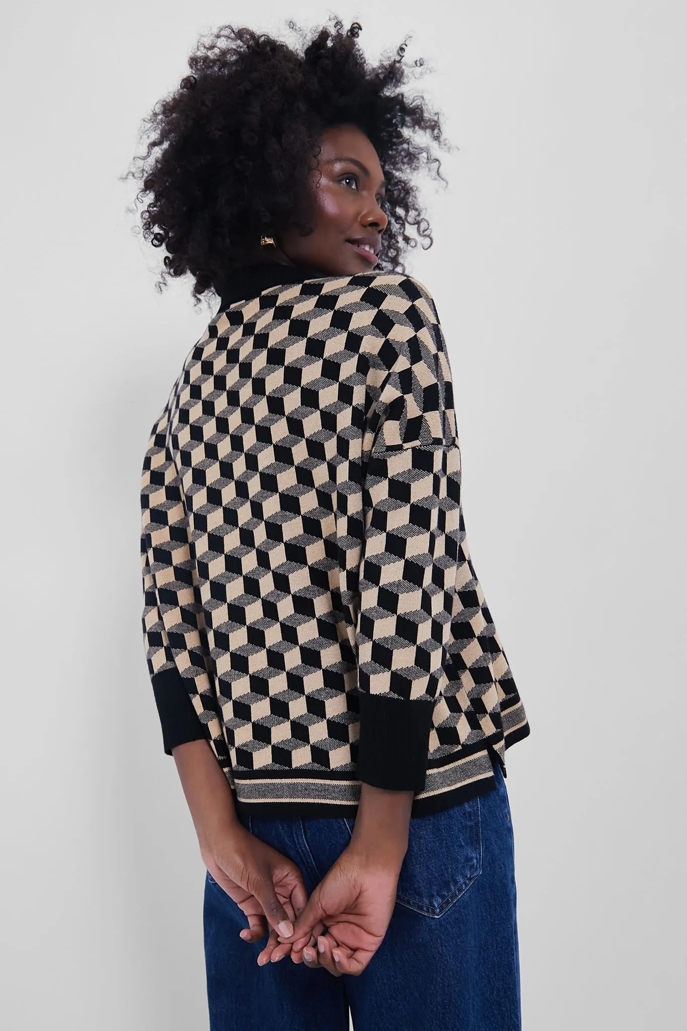 Onyx and Camel Knit Geo Clayton Polo sold by Tuckernuck product image thumbnail 4