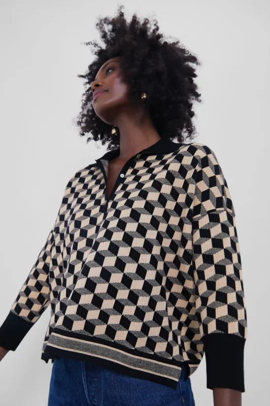 Onyx and Camel Knit Geo Clayton Polo sold by Tuckernuck