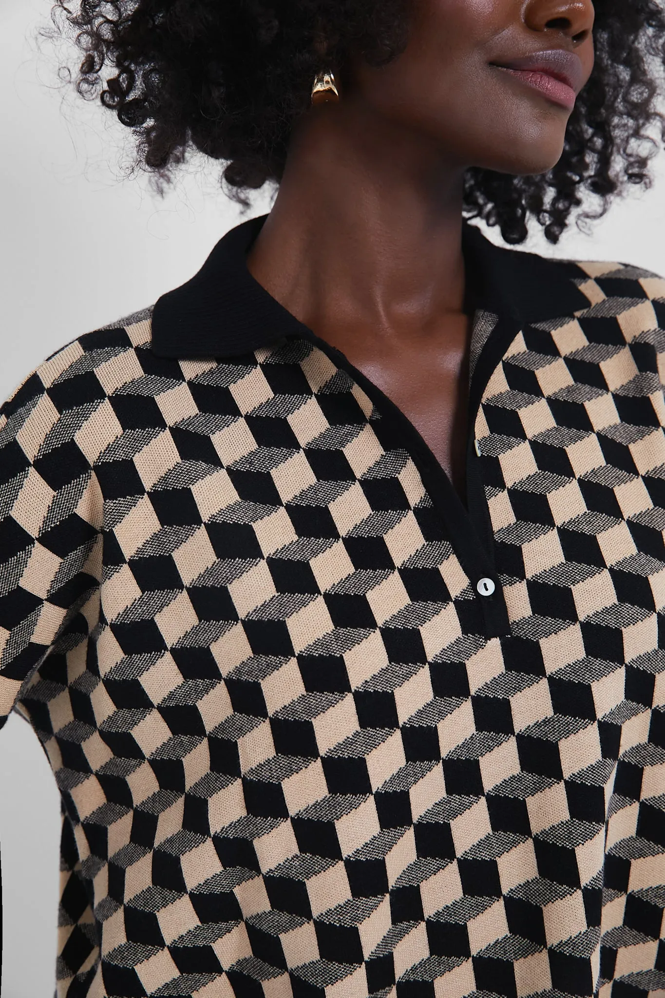 Onyx and Camel Knit Geo Clayton Polo sold by Tuckernuck product image thumbnail 5