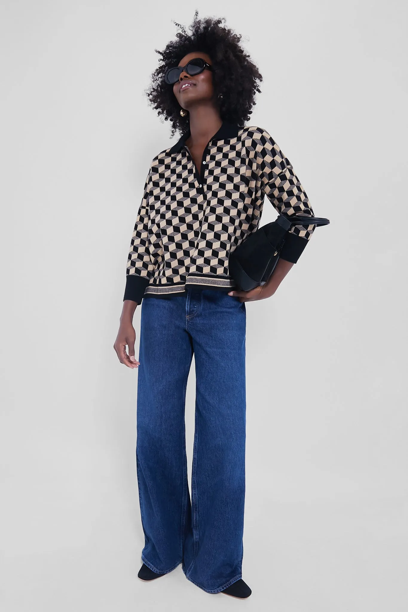 Onyx and Camel Knit Geo Clayton Polo sold by Tuckernuck product image thumbnail 2