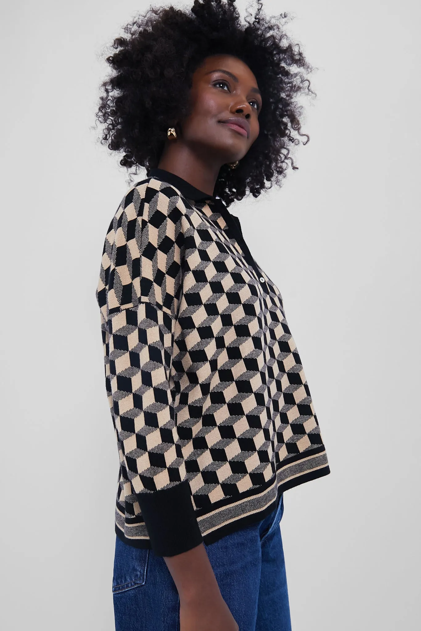 Onyx and Camel Knit Geo Clayton Polo sold by Tuckernuck product image thumbnail 3