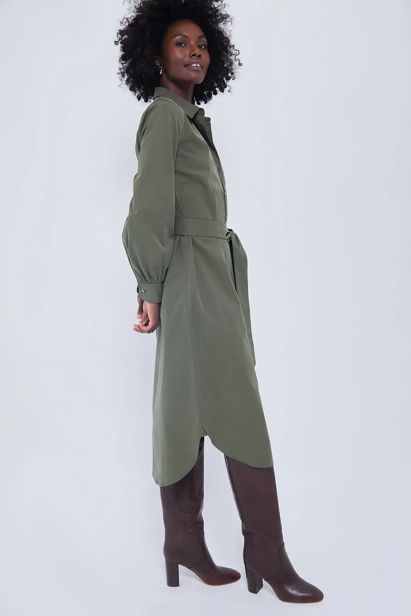 Olive Lantern Sleeve Tory Shirt Dress sold by Tuckernuck product image thumbnail 3