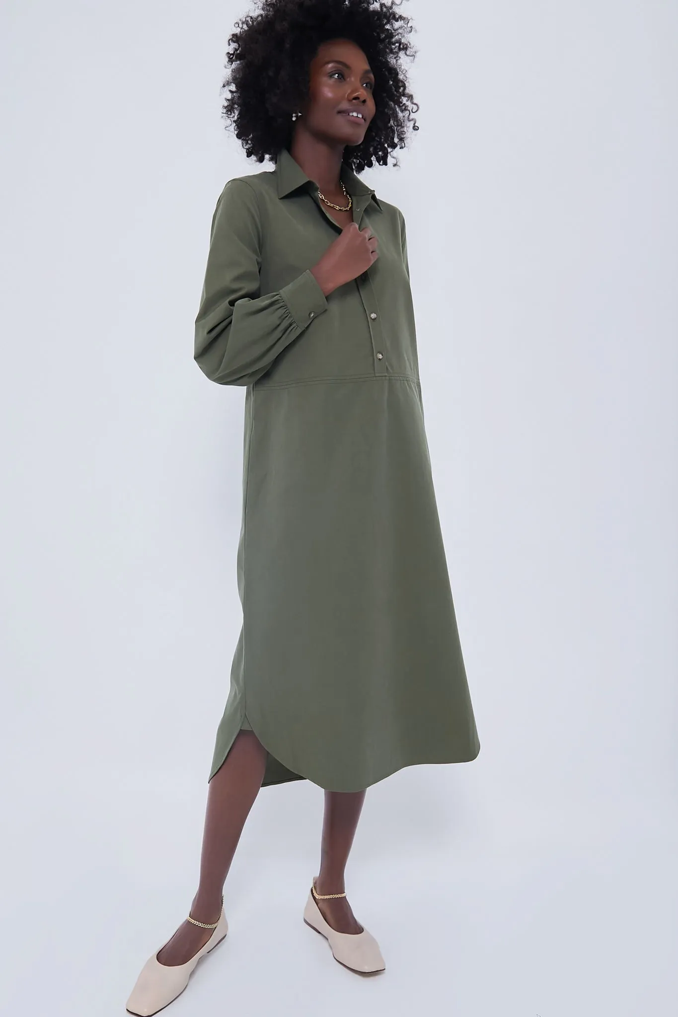 Olive Lantern Sleeve Tory Shirt Dress sold by Tuckernuck product image thumbnail 2