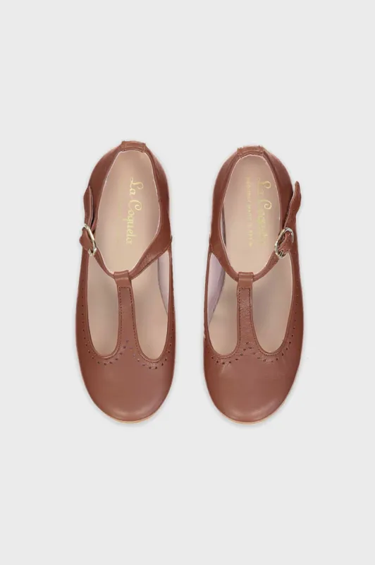 Dark Tan Leather T Bar Shoes sold by Tuckernuck