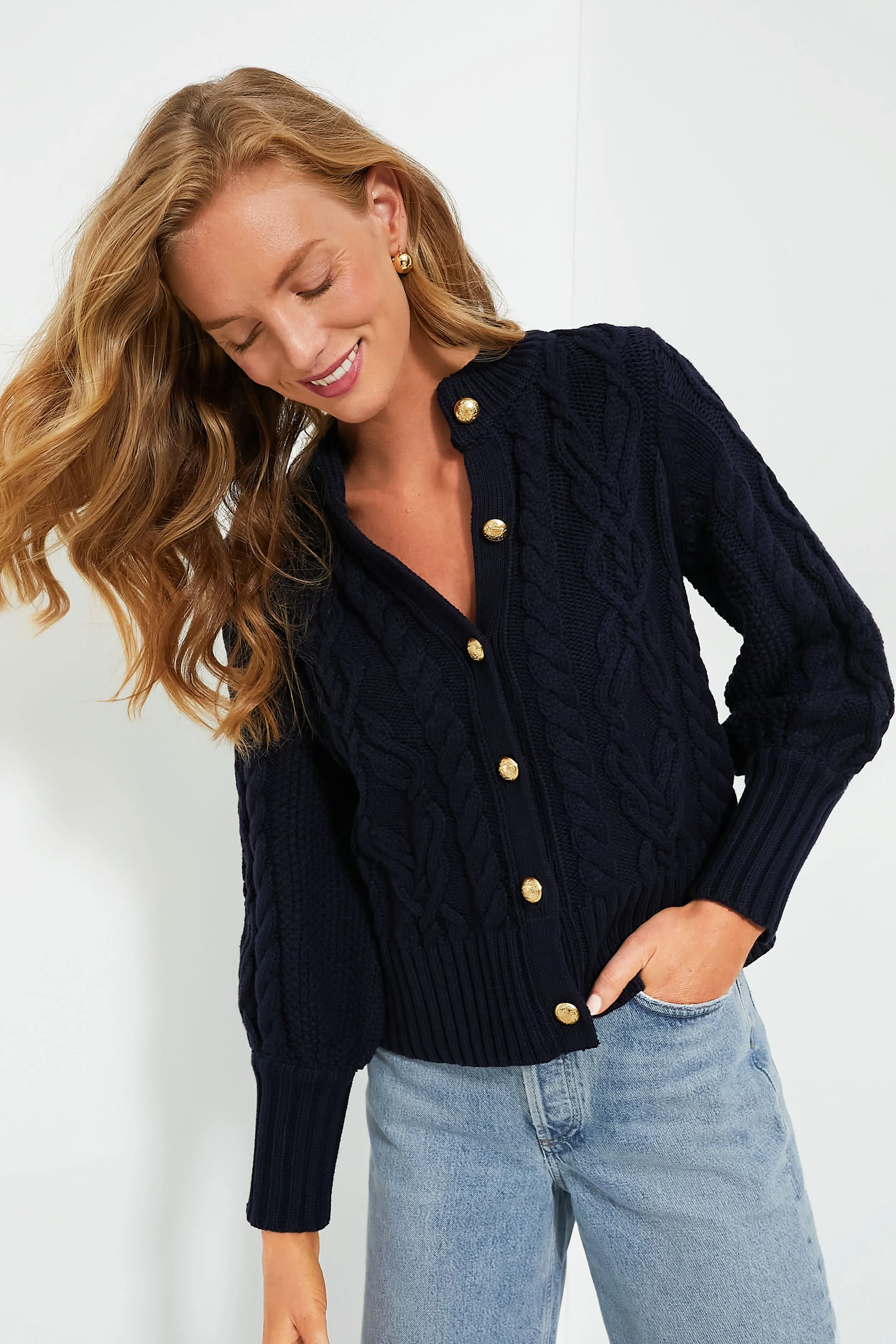 Navy Cotton Colette Cardigan sold by Tuckernuck