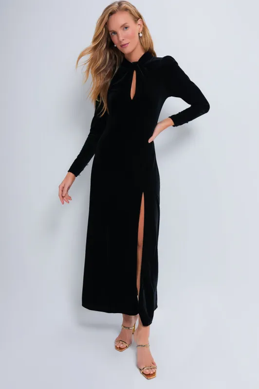 Black Velvet Jersey Gathered Long Dress sold by Tuckernuck