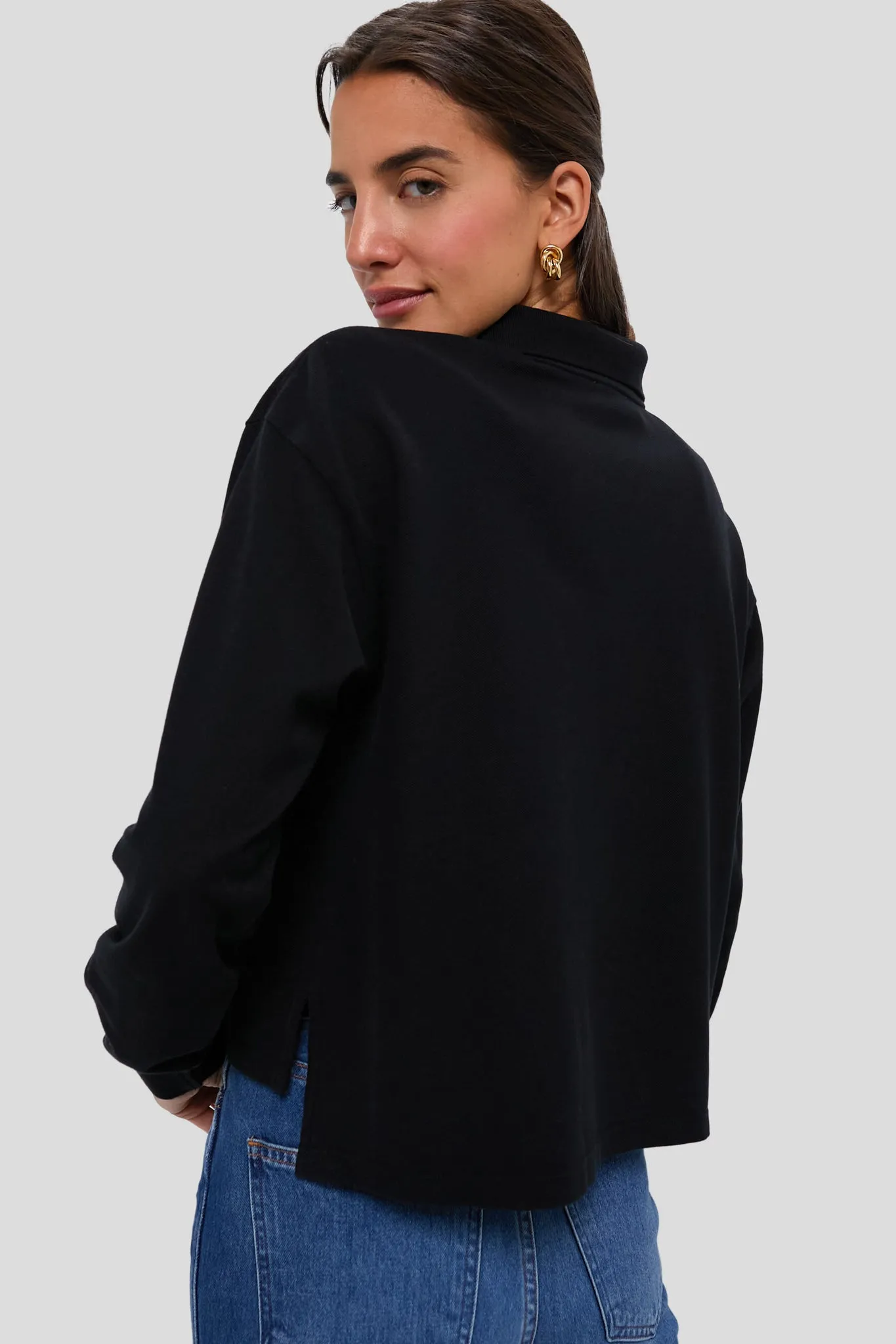 Black Long Sleeve Pique Holmes Boyfriend Polo sold by Tuckernuck product image thumbnail 4