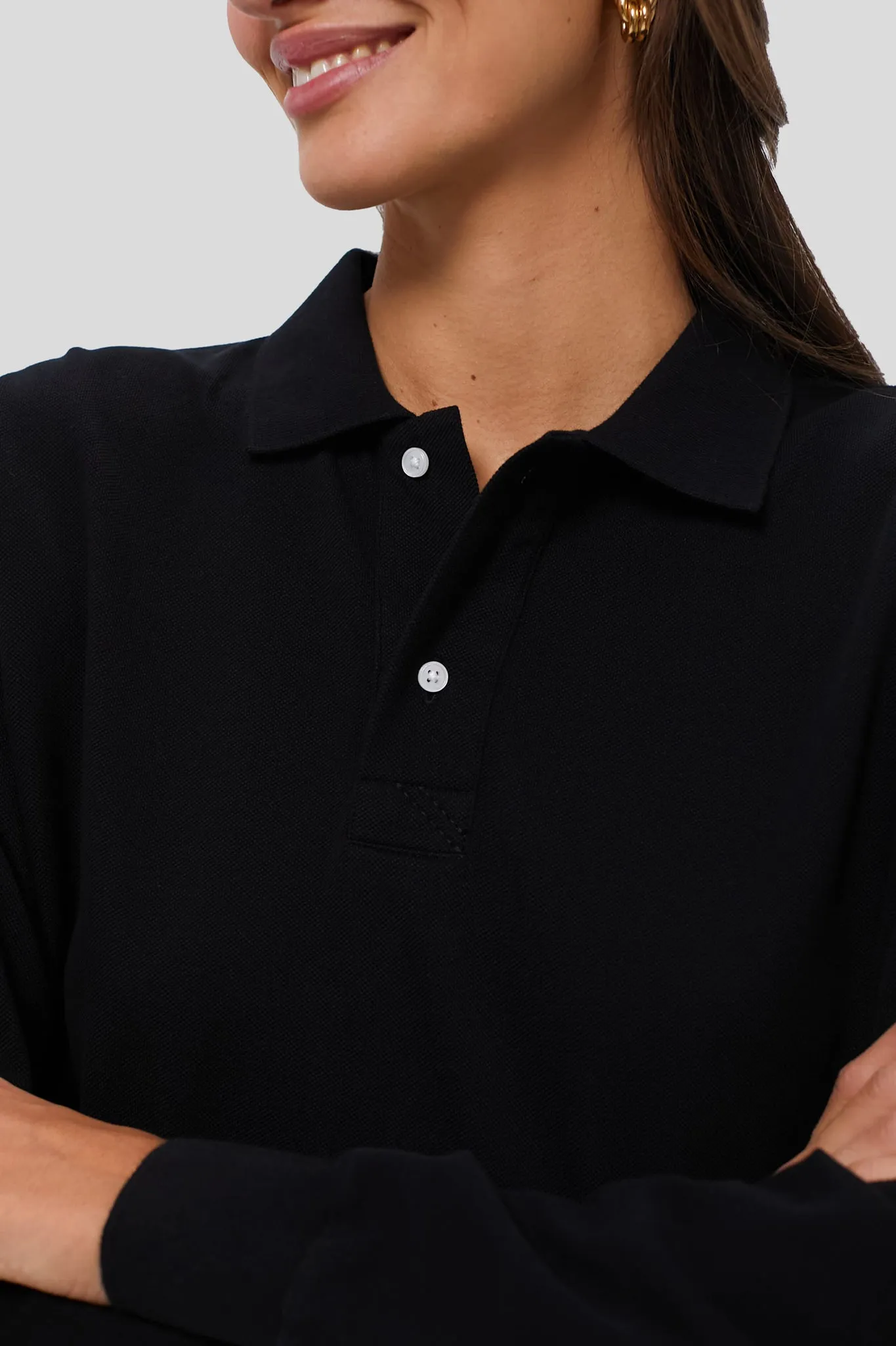 Black Long Sleeve Pique Holmes Boyfriend Polo sold by Tuckernuck product image thumbnail 5