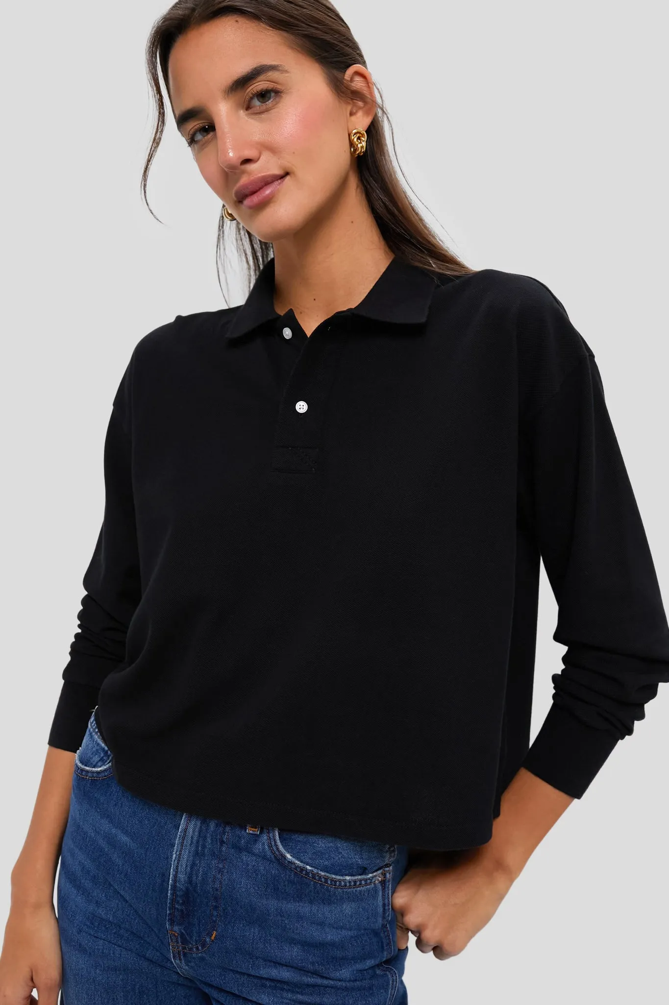 Black Long Sleeve Pique Holmes Boyfriend Polo sold by Tuckernuck product image thumbnail 2