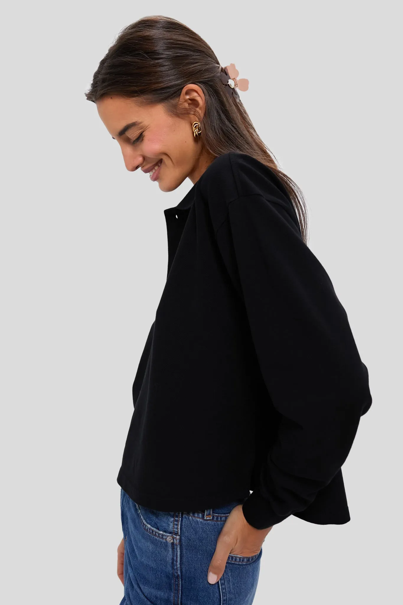 Black Long Sleeve Pique Holmes Boyfriend Polo sold by Tuckernuck product image thumbnail 3