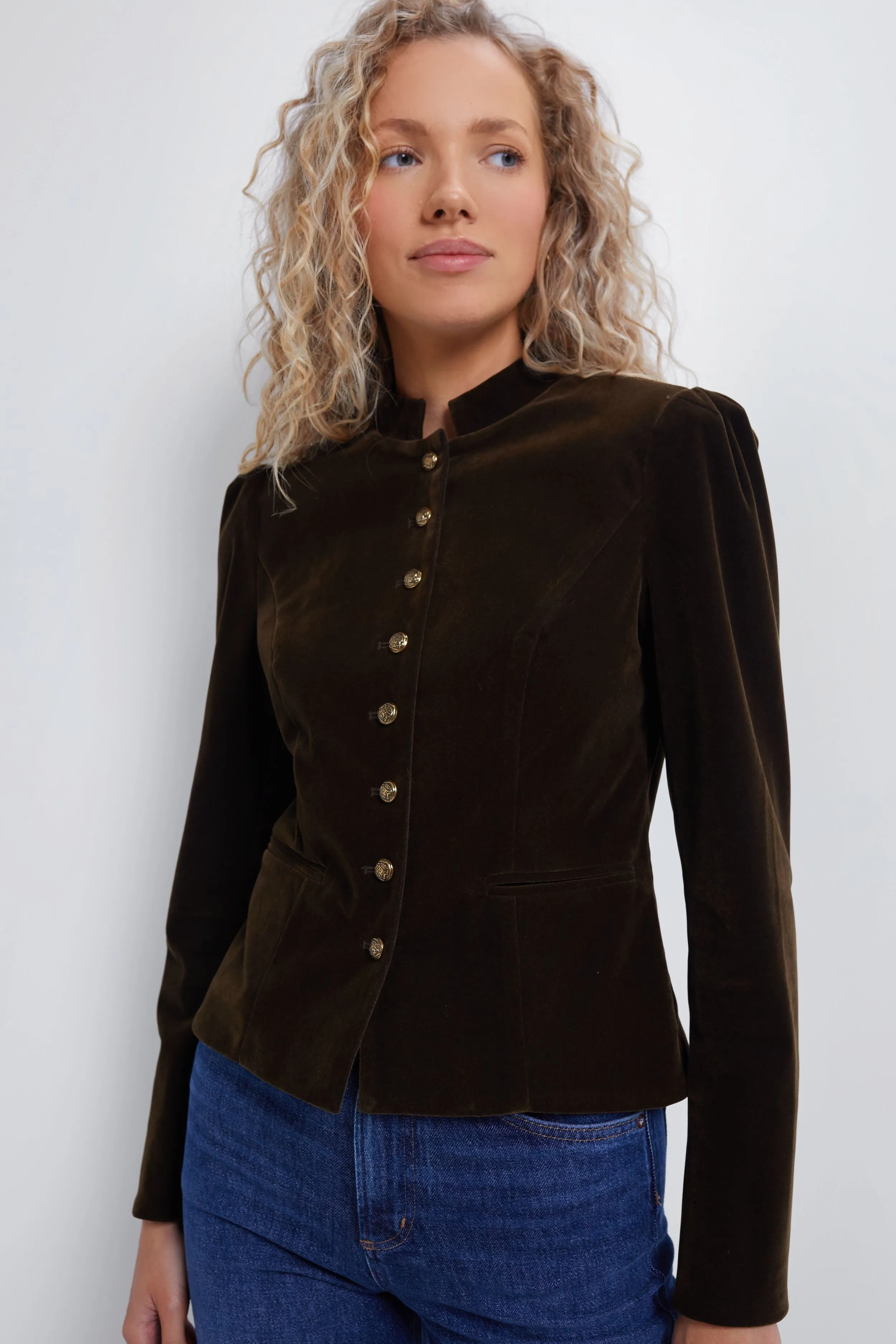 Olive Bark Velvet Whitney Jacket sold by Tuckernuck