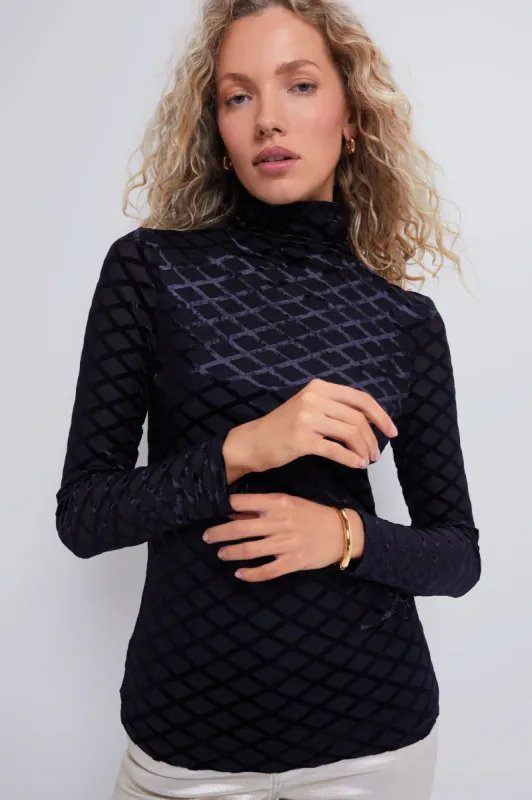 Black Velvet Burnout Mally Turtleneck sold by Tuckernuck
