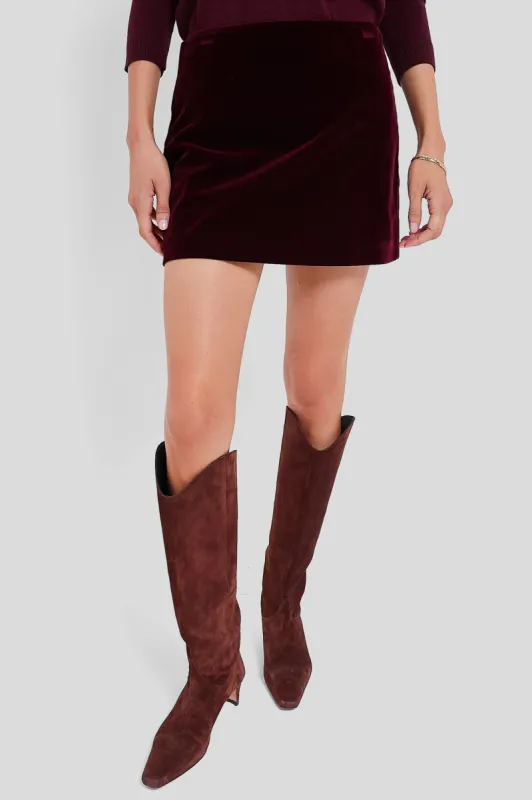 Oxblood Velvet Opal Mini Skirt sold by Tuckernuck