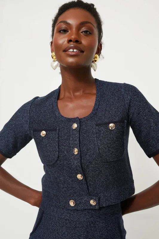 Navy Blue Denim Look U-Neck Cardigan made by Tuckernuck