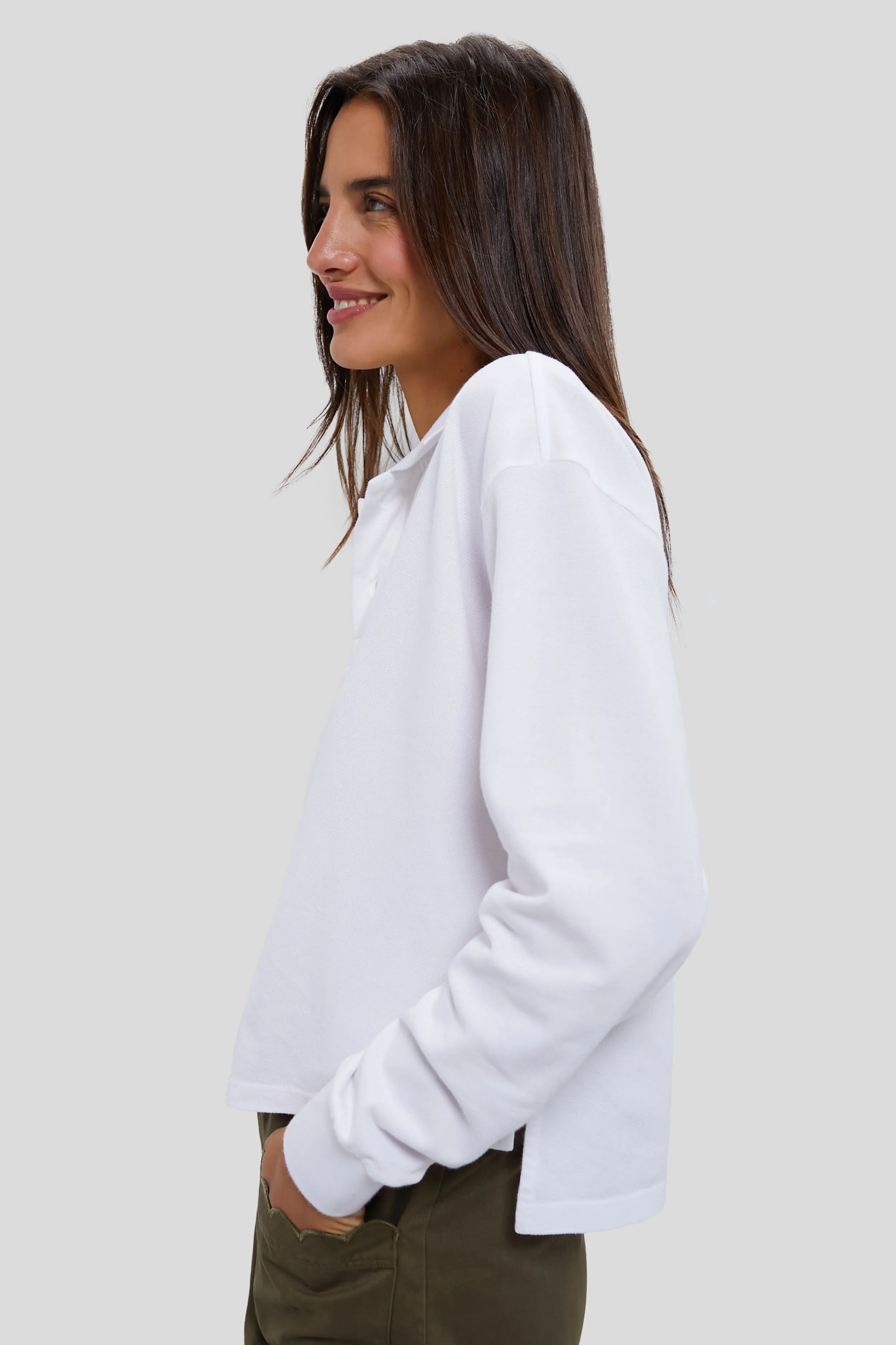 White Long Sleeve Pique Holmes Boyfriend Polo sold by Tuckernuck product image thumbnail 3