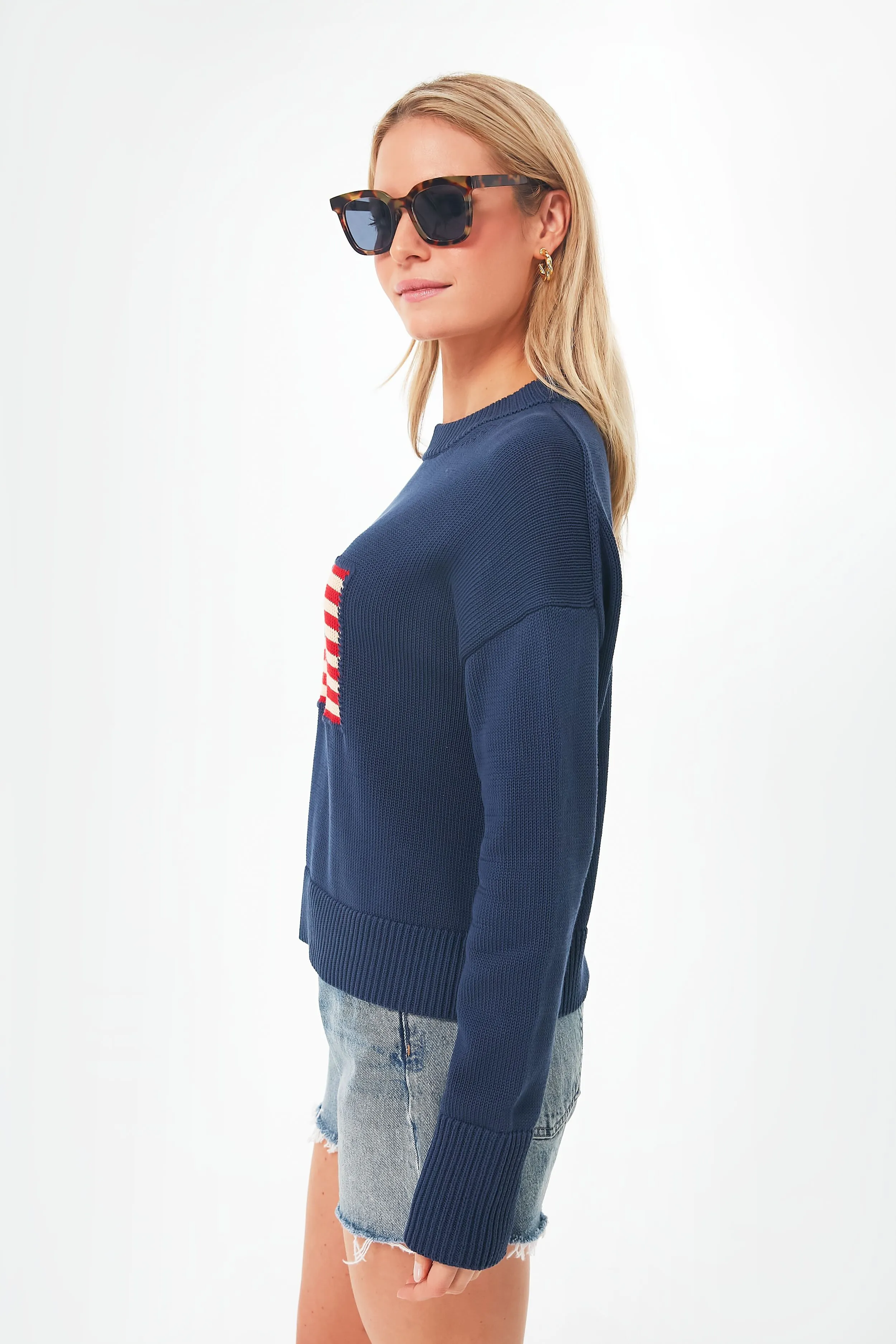 Navy Cropped Americana Sweater sold by Tuckernuck product image thumbnail 3