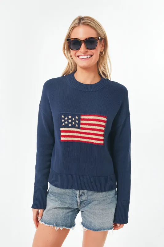Navy Cropped Americana Sweater made by Tuckernuck