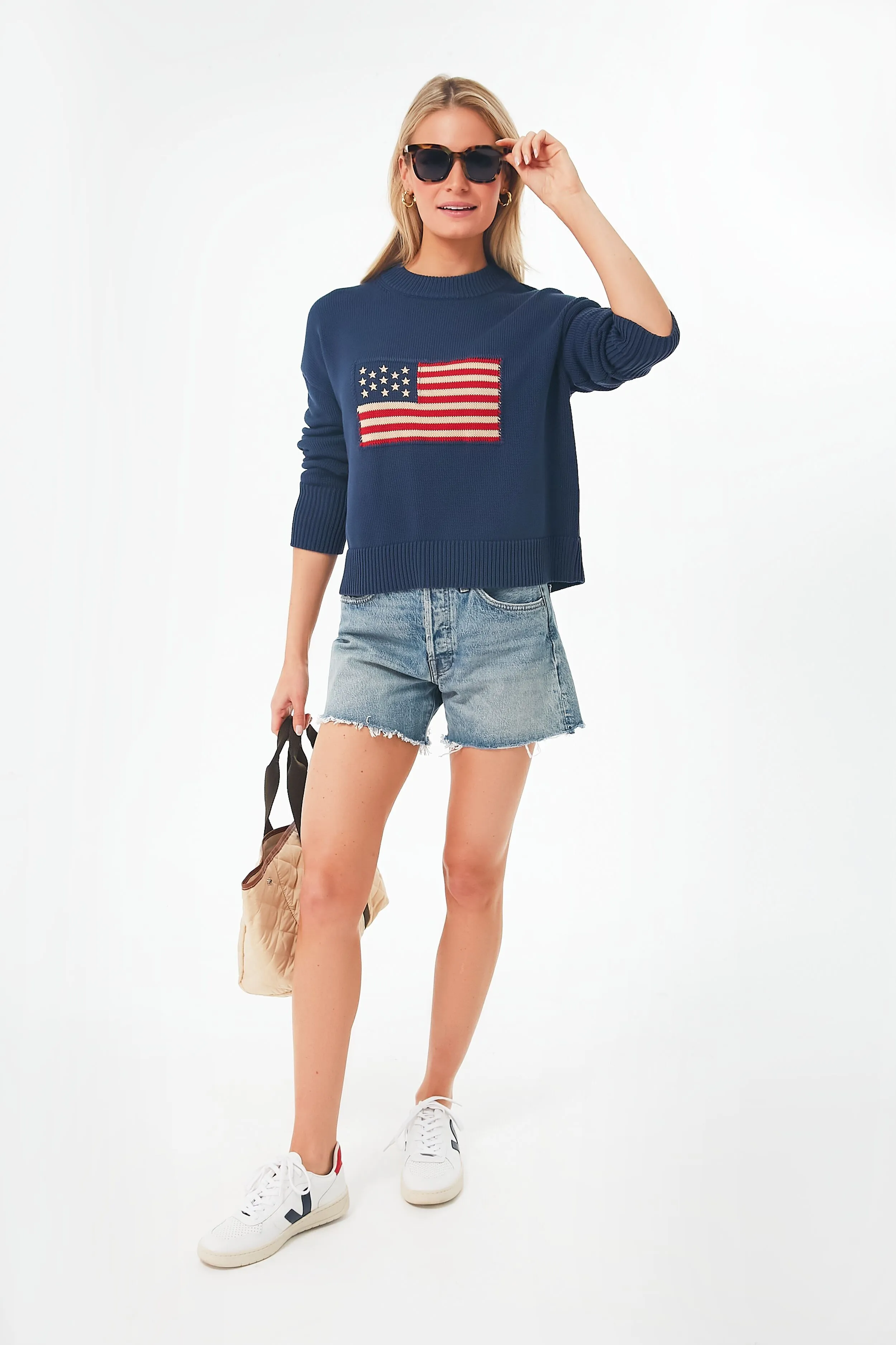 Navy Cropped Americana Sweater sold by Tuckernuck product image thumbnail 2