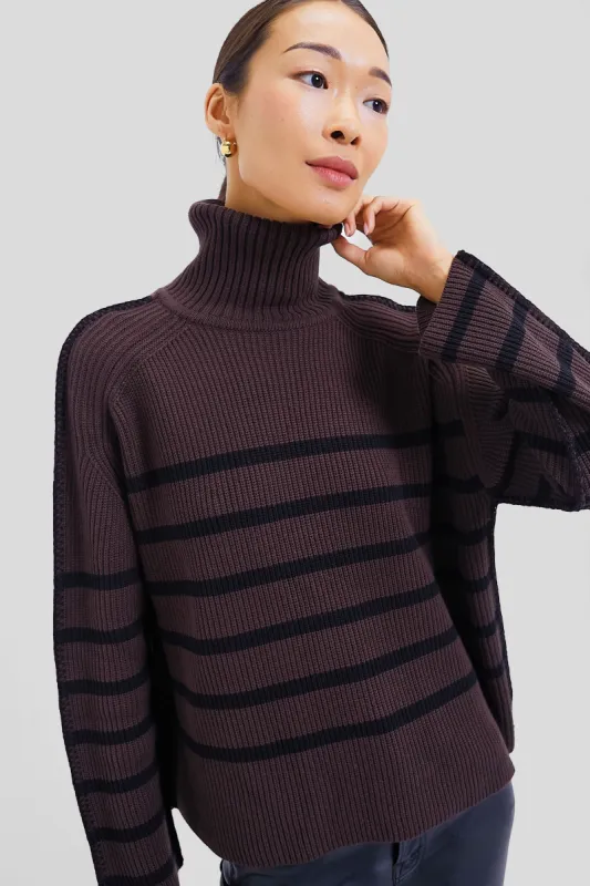 Chocolate & Black Striped Emsley Turtleneck sold by Tuckernuck
