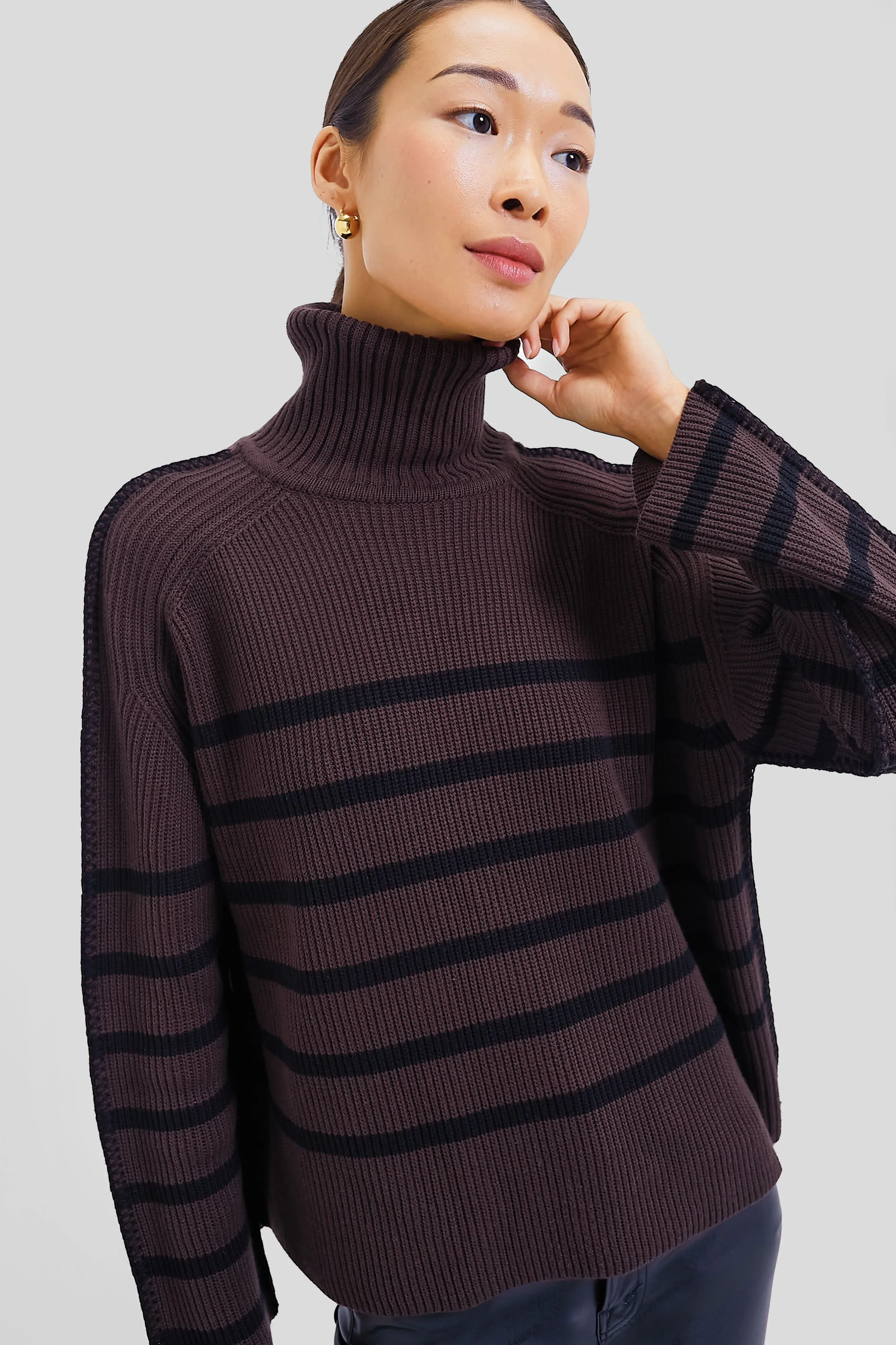 Chocolate & Black Striped Emsley Turtleneck sold by Tuckernuck
