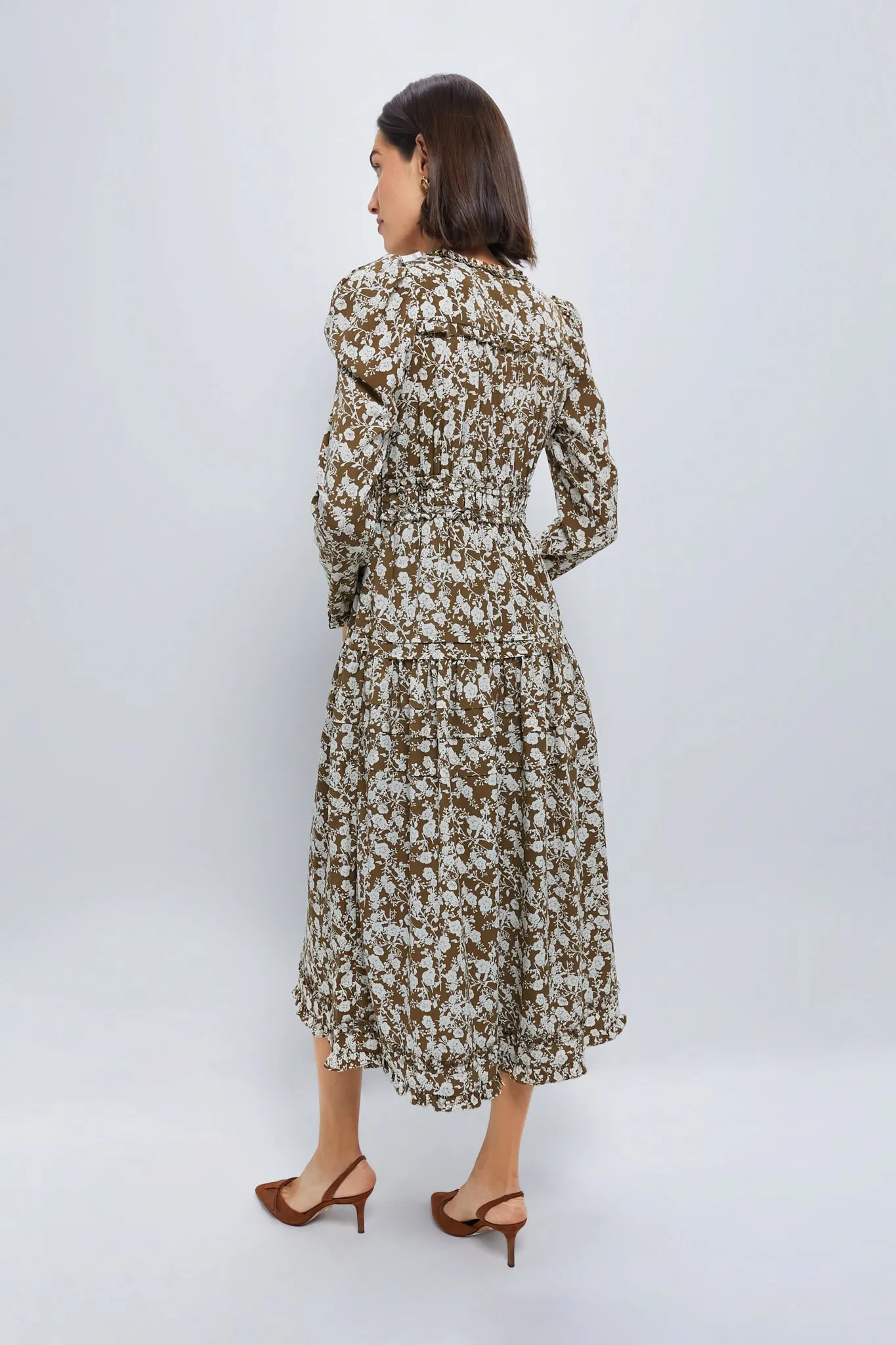 Olive Floral Renee Ruffle Midi Dress sold by Tuckernuck product image thumbnail 4