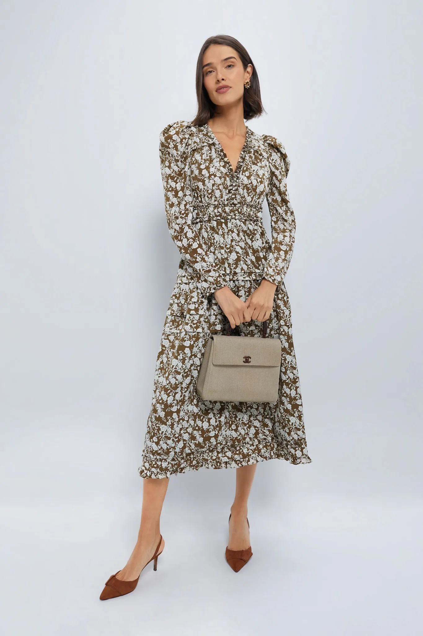 Olive Floral Renee Ruffle Midi Dress sold by Tuckernuck product image thumbnail 2