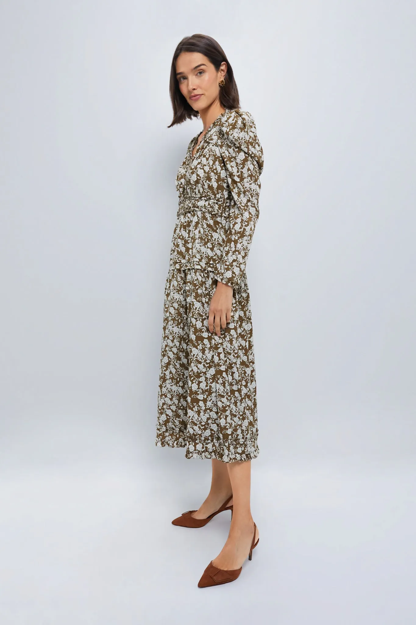 Olive Floral Renee Ruffle Midi Dress sold by Tuckernuck product image thumbnail 3