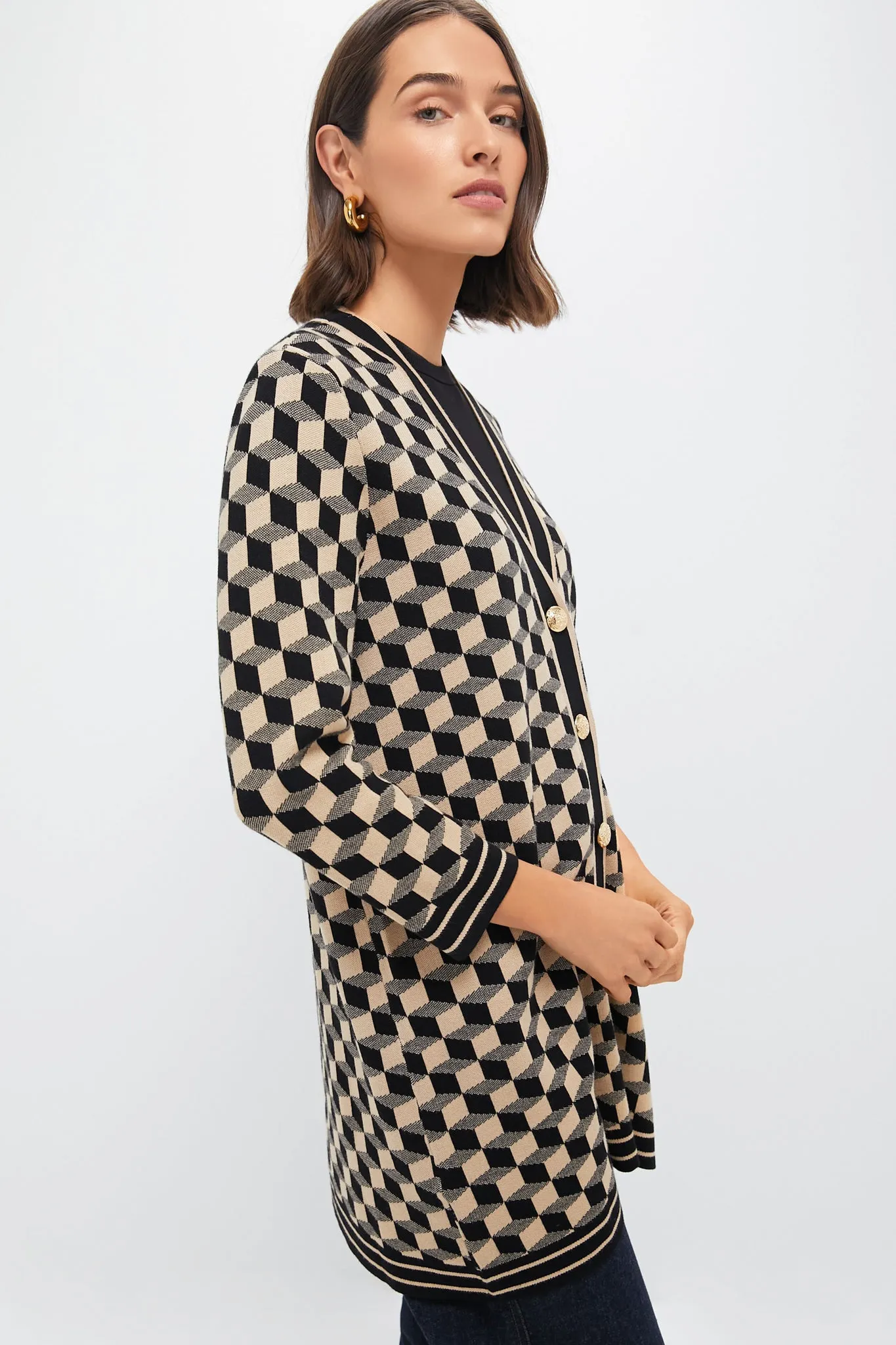 Onyx and Camel Knit Geo Liv Cardigan sold by Tuckernuck product image thumbnail 3