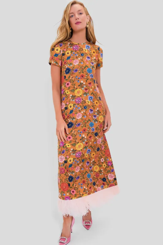 Botticelli Rust Short Sleeve Swing Dress with Feathers sold by Tuckernuck