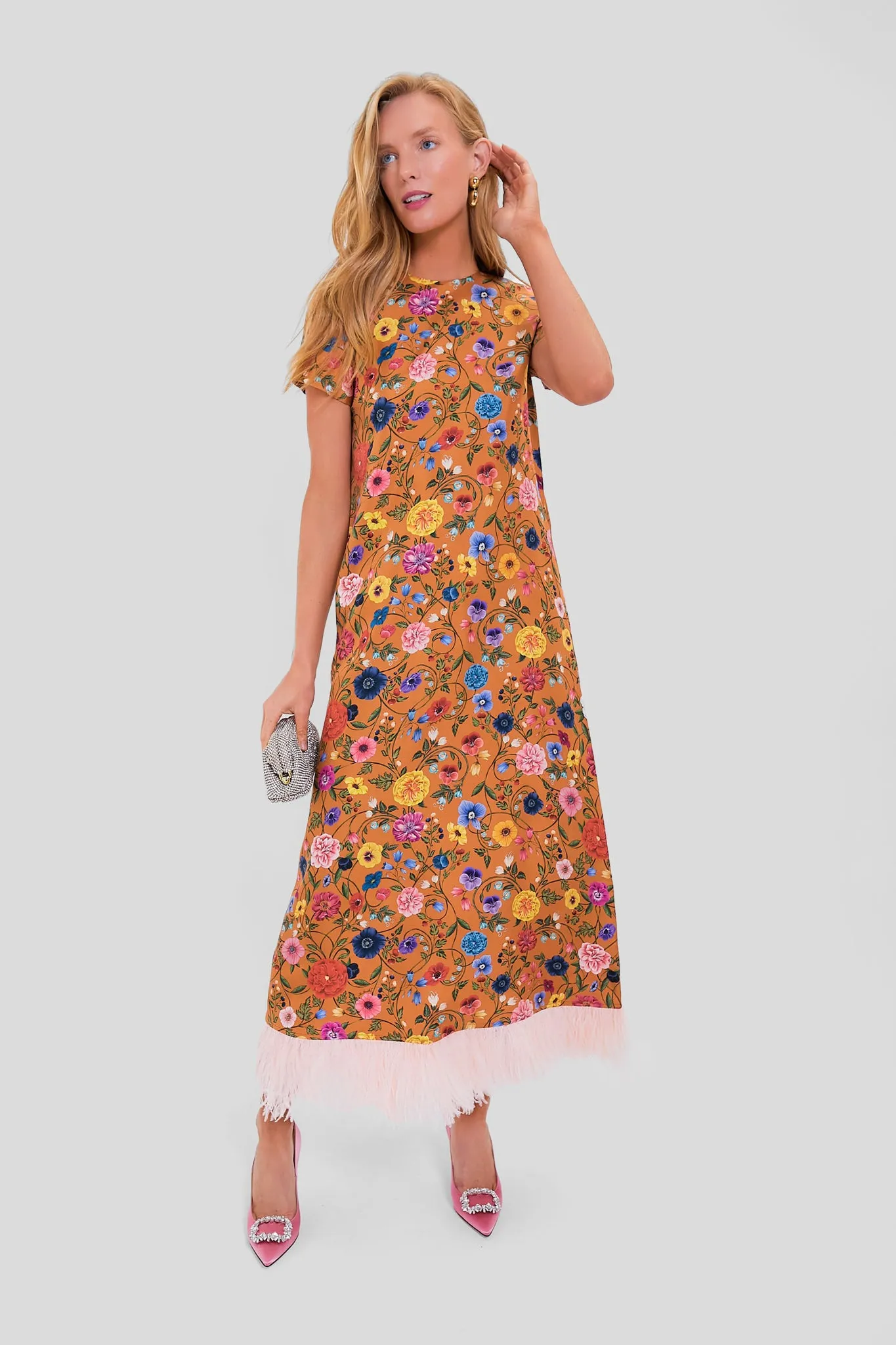 Botticelli Rust Short Sleeve Swing Dress with Feathers sold by Tuckernuck product image thumbnail 2