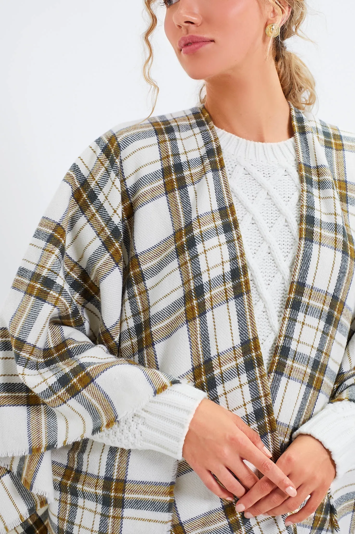 Exclusive Off White Plaid Ruana Poncho sold by Tuckernuck product image thumbnail 5