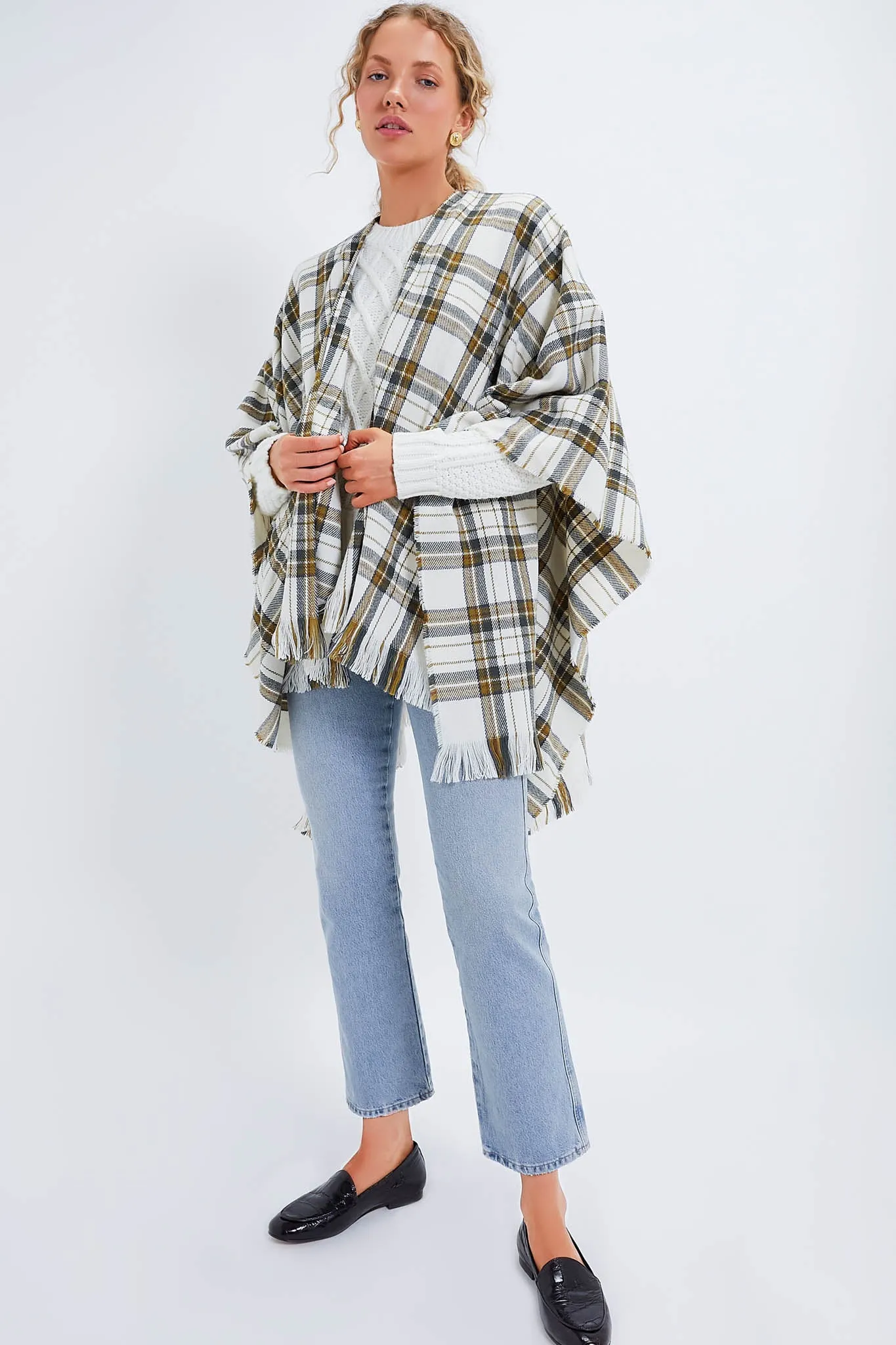 Exclusive Off White Plaid Ruana Poncho sold by Tuckernuck product image thumbnail 2