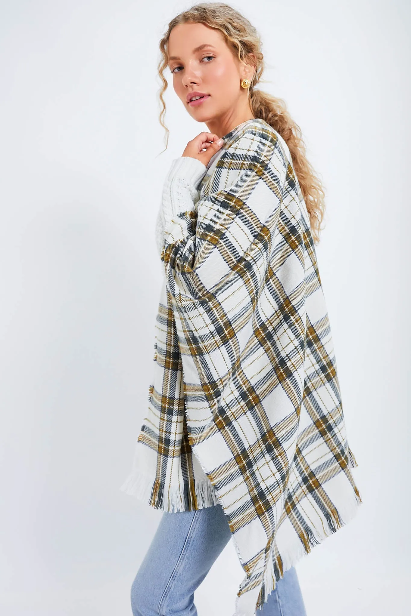 Exclusive Off White Plaid Ruana Poncho sold by Tuckernuck product image thumbnail 3