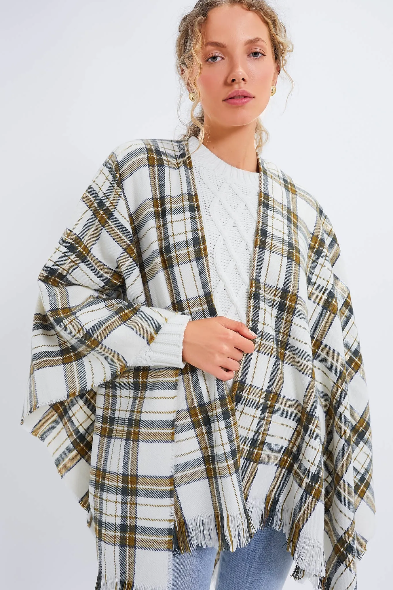 Exclusive Off White Plaid Ruana Poncho sold by Tuckernuck