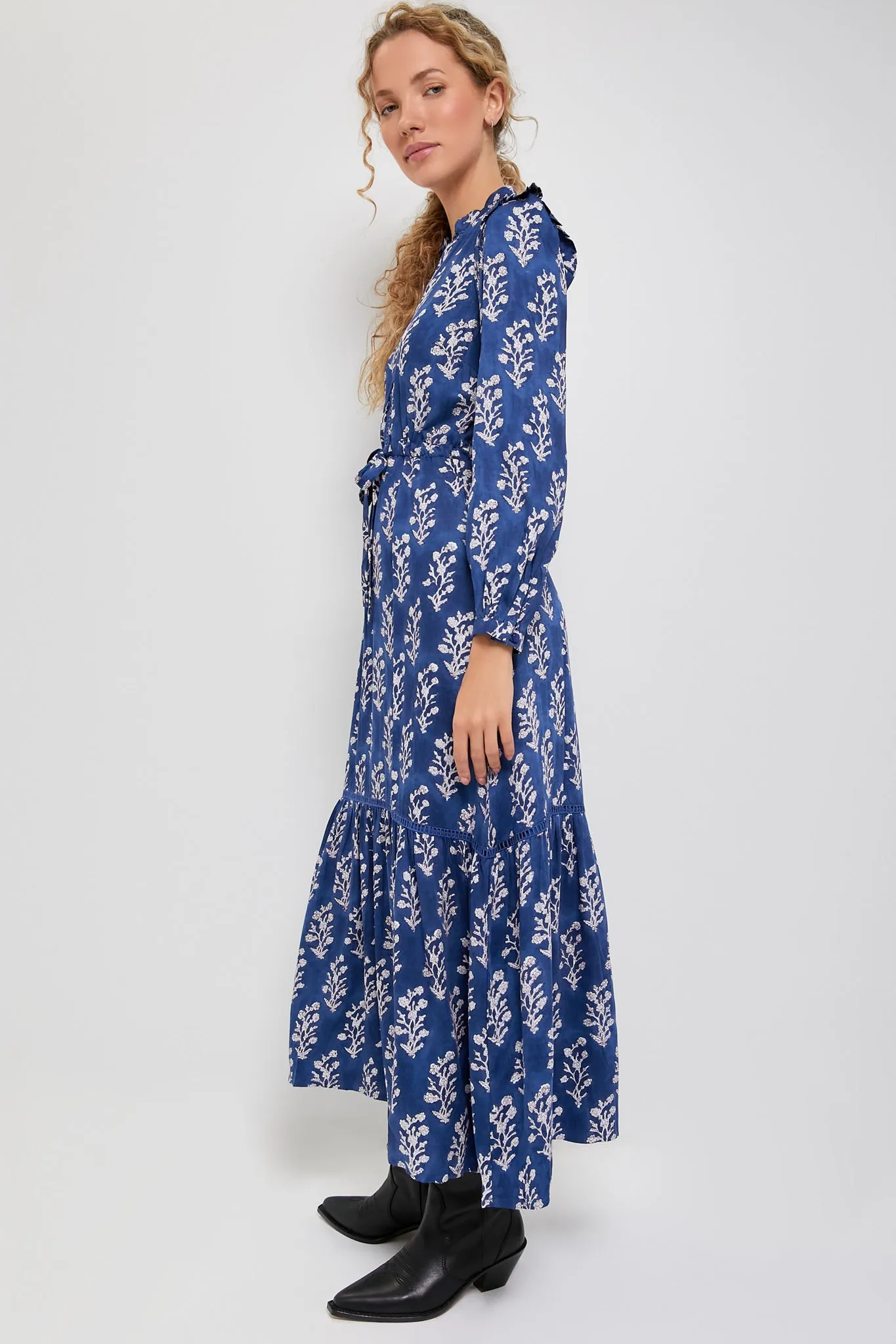 Pressed Flowers Blue Silk Frances 4 Dress sold by Tuckernuck product image thumbnail 3