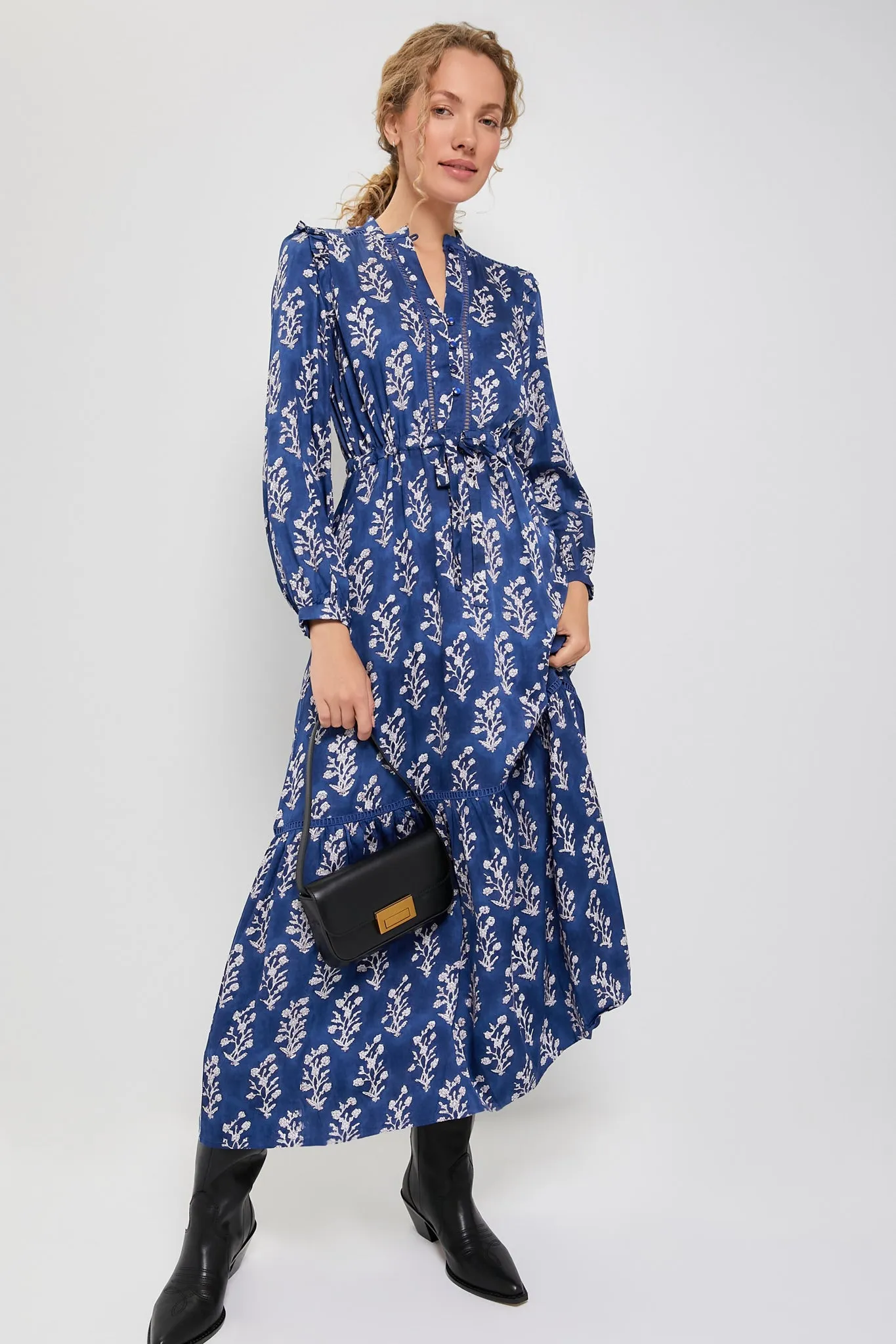 Pressed Flowers Blue Silk Frances 4 Dress sold by Tuckernuck product image thumbnail 2