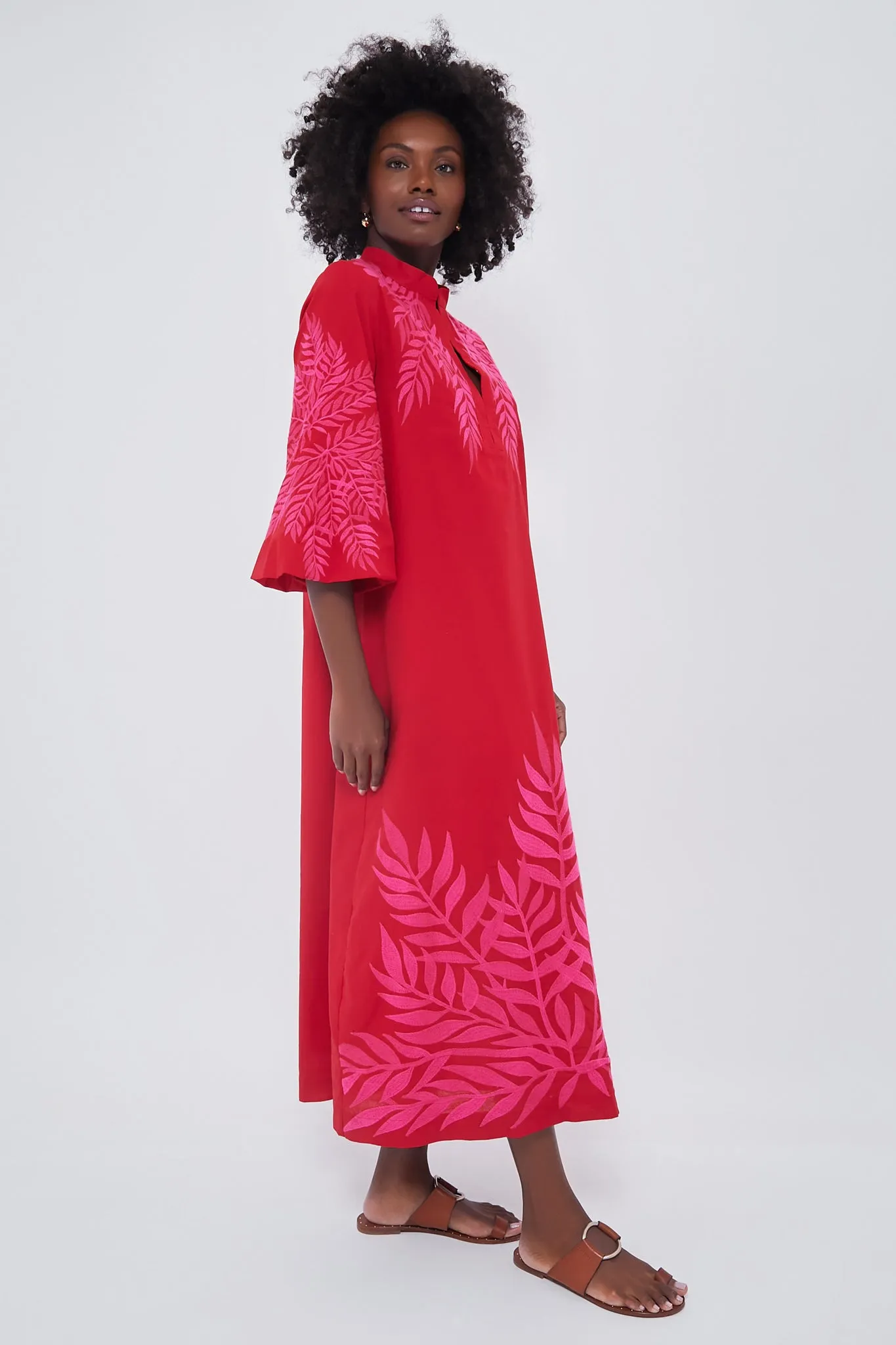 Scarlet and Hot Pink Embroidered Windermere Caftan sold by Tuckernuck product image thumbnail 3