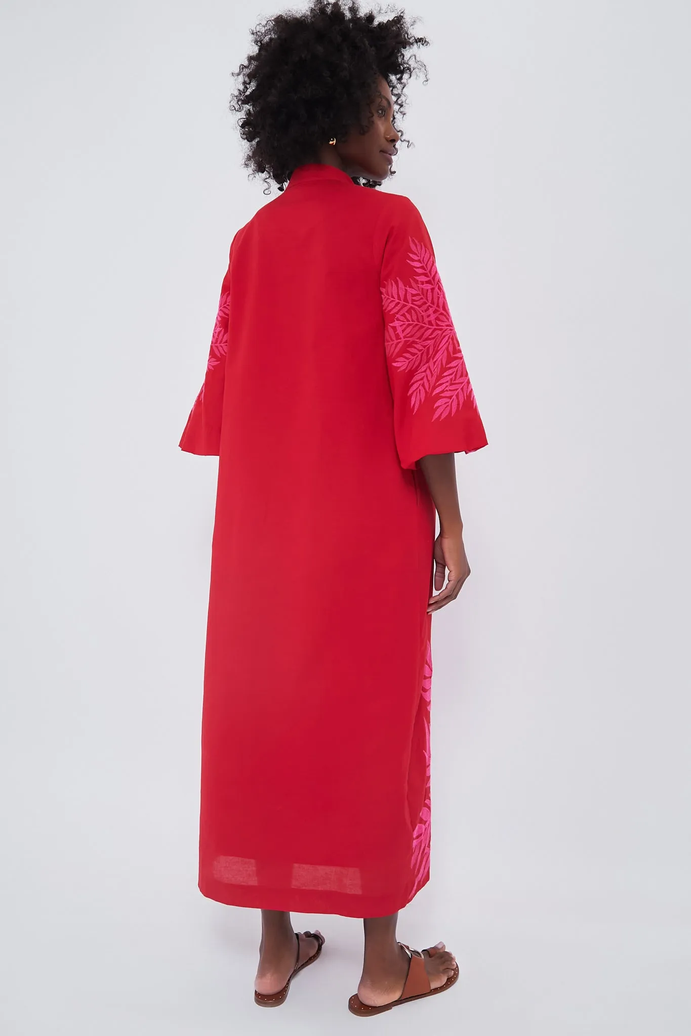 Scarlet and Hot Pink Embroidered Windermere Caftan sold by Tuckernuck product image thumbnail 4