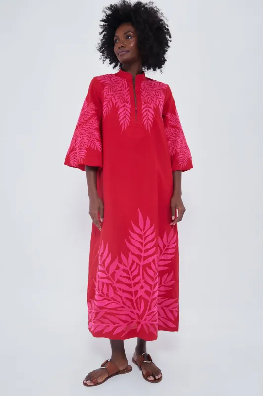 Scarlet and Hot Pink Embroidered Windermere Caftan made by Tuckernuck