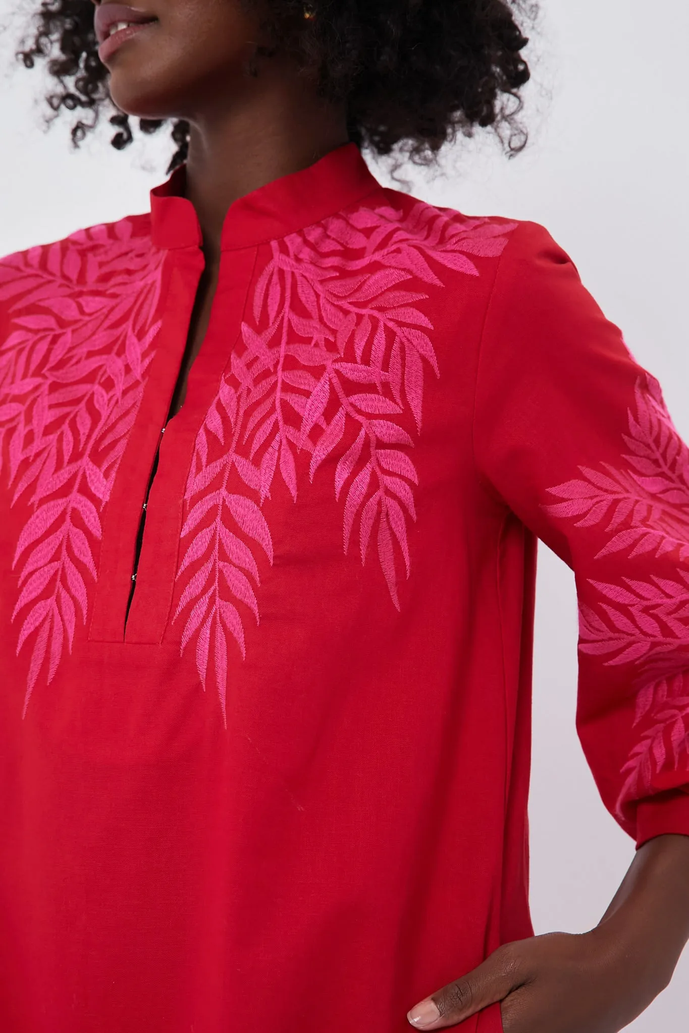 Scarlet and Hot Pink Embroidered Windermere Caftan sold by Tuckernuck product image thumbnail 5