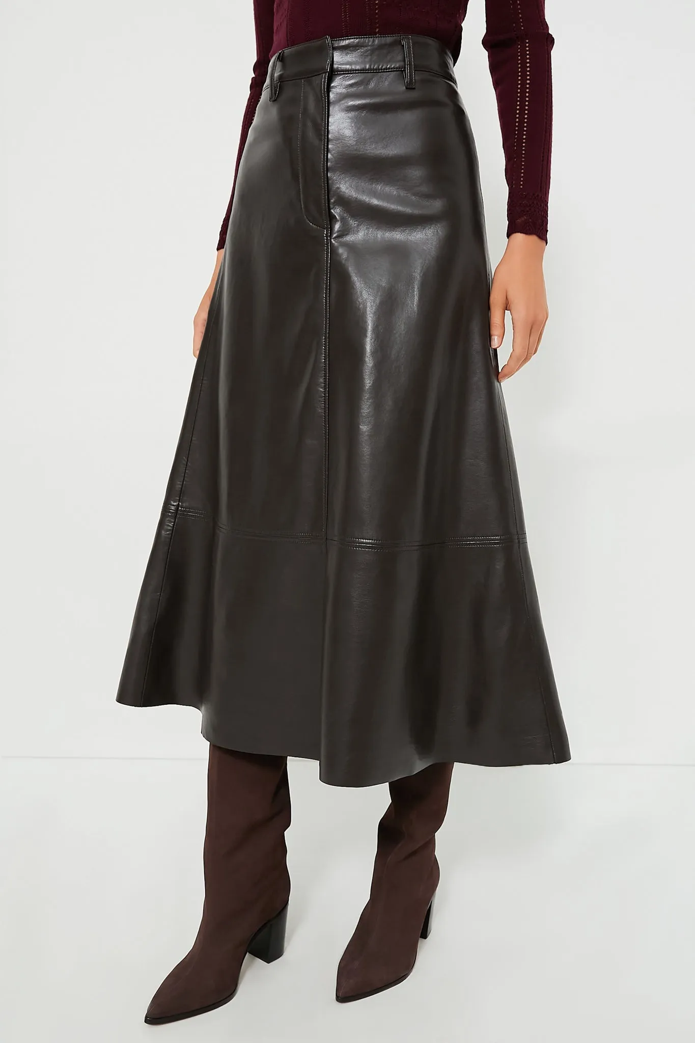 Chocolate Cassia Leather Skirt sold by Tuckernuck
