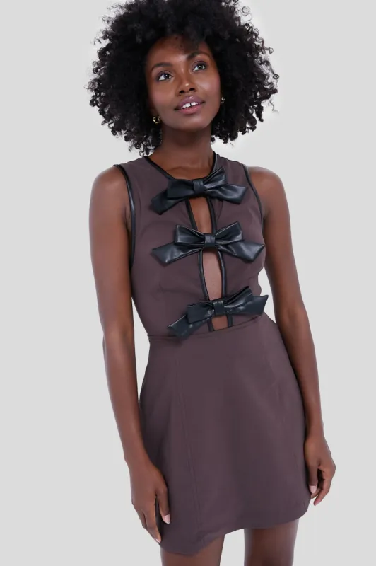 Brown and Black Piped Peplum Mini Dress made by WeWoreWhat