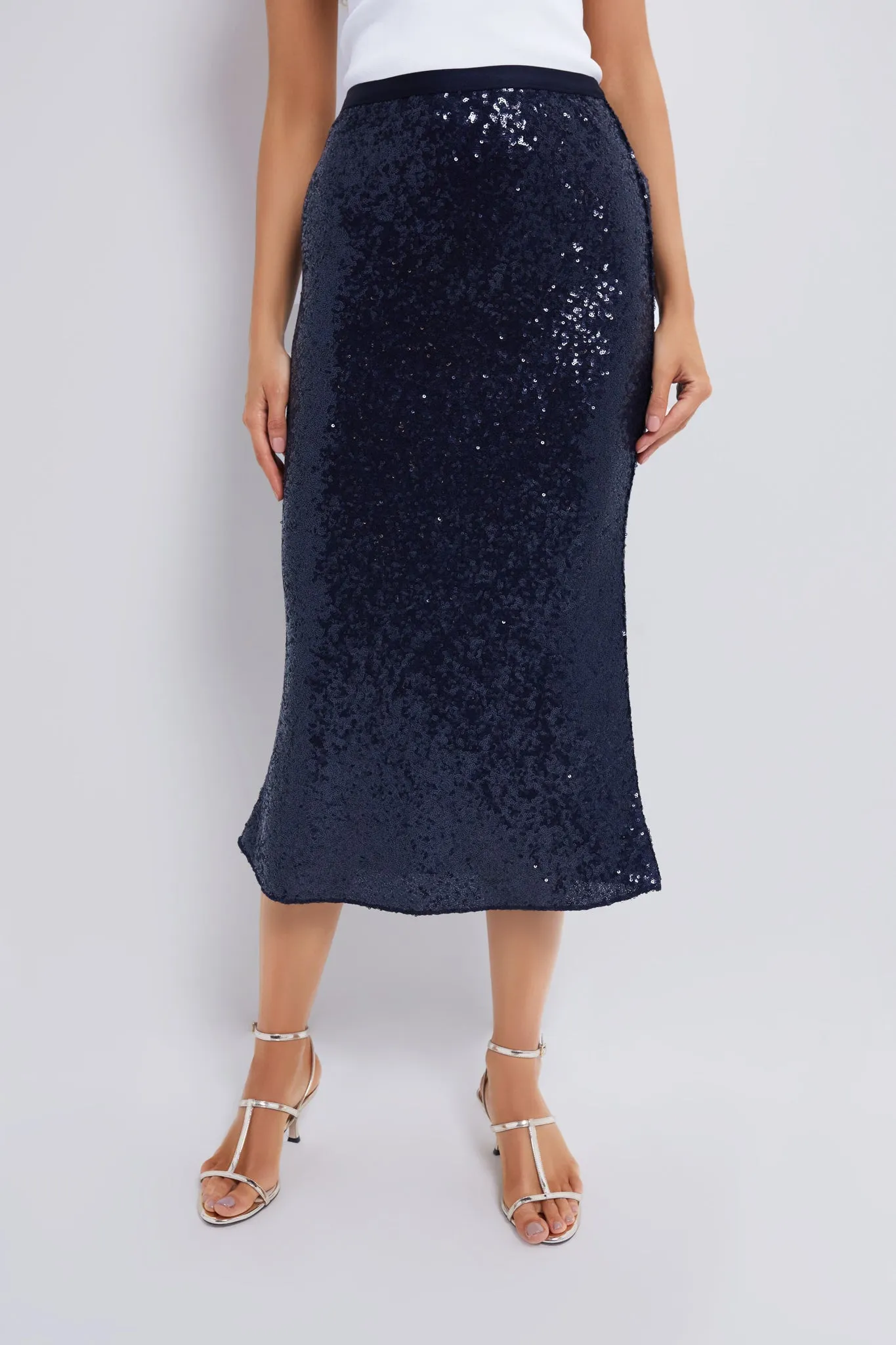 Deep Navy Sequin A-Line Skirt sold by Tuckernuck