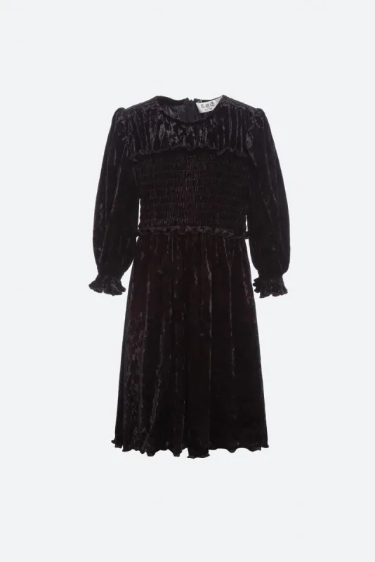 Black Malene Velvet Patchwork Longsleeve Smocked Dress sold by Tuckernuck